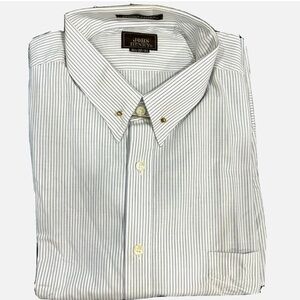 John Henry Mens Shirt Long Sleeve White and Blue Pinstripe Size 16.5-32/33 NWT